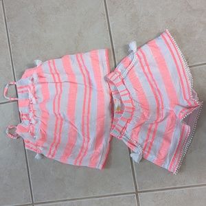 Girls size 9 Boden coral and white matching shirt tank top set